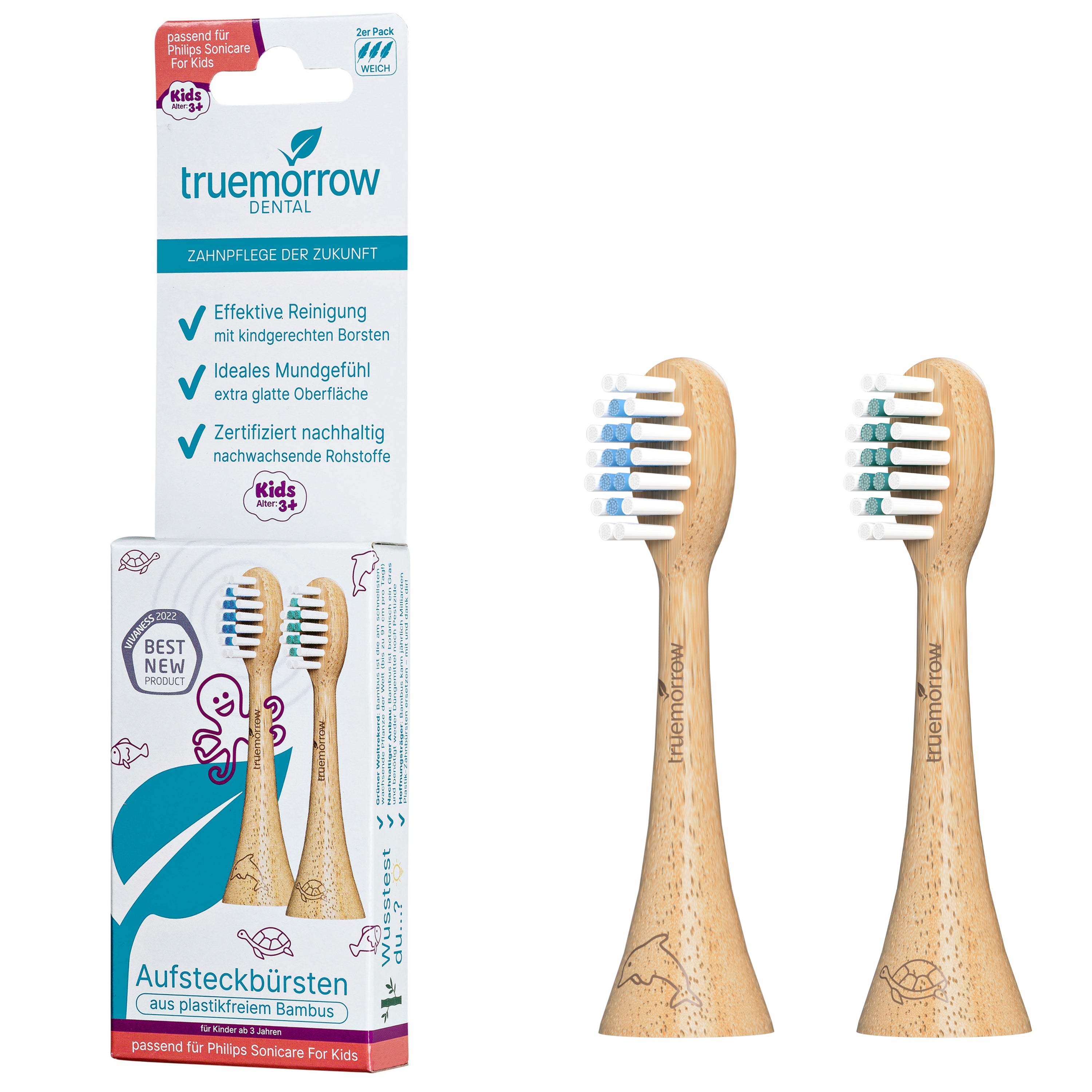 Aufsteckbürsten aus Bambus für Philips Sonicare Kids Schallzahnbürsten für  Kinder
