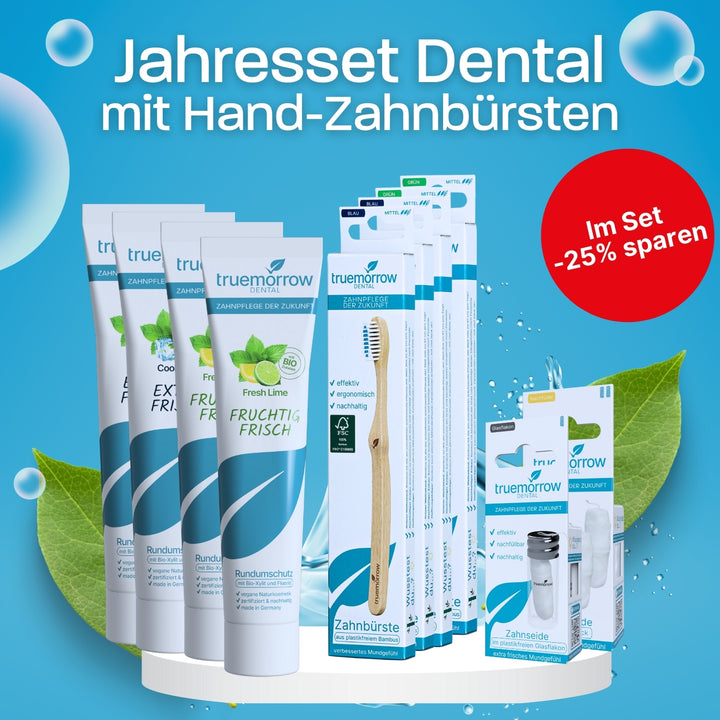Jahresset Dental mit Handzahnbürsten und Zahnpasta